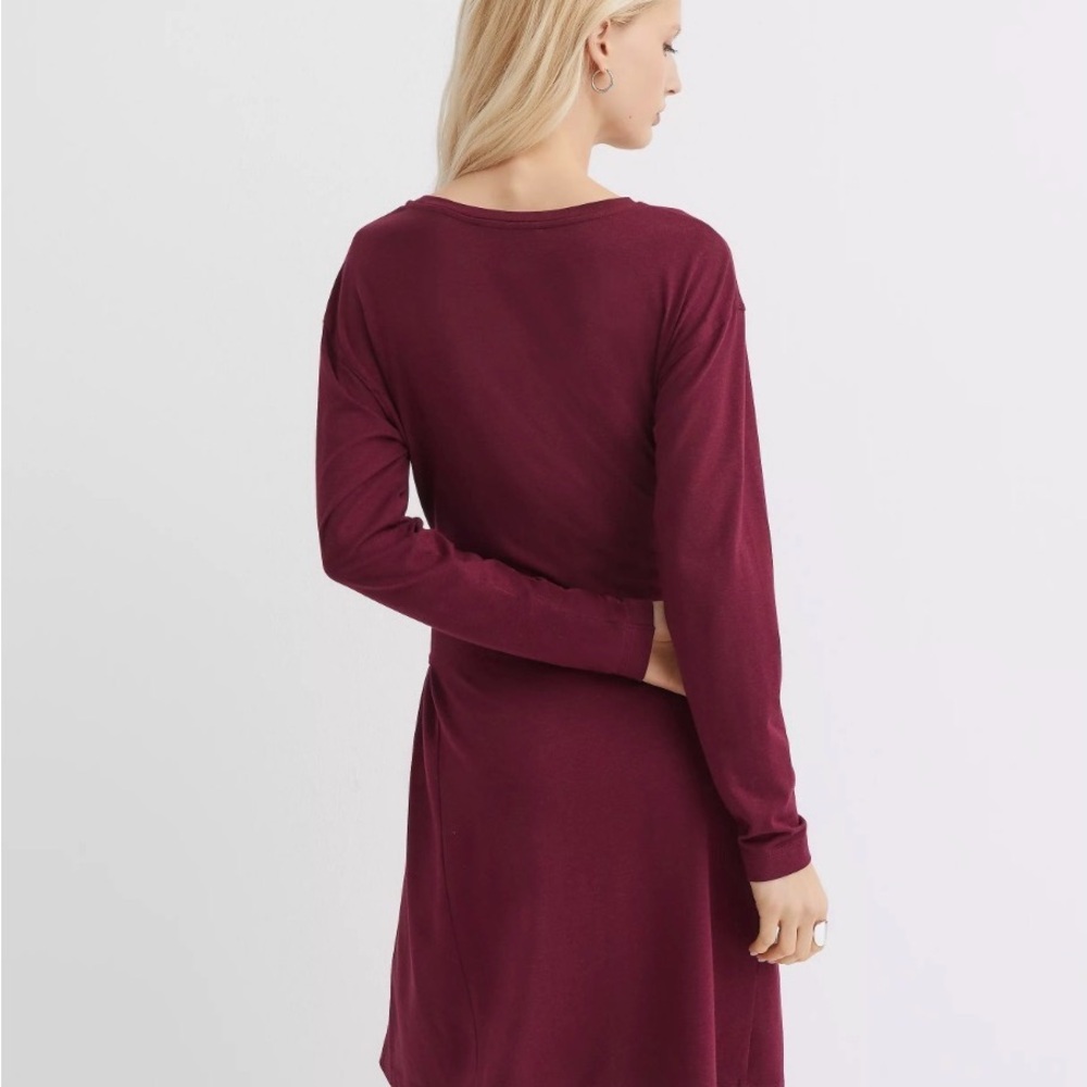 LOFT Heather Tie-Waist Long Sleeve Mini Dress, Plum S NWOT - Picture 4 of 13